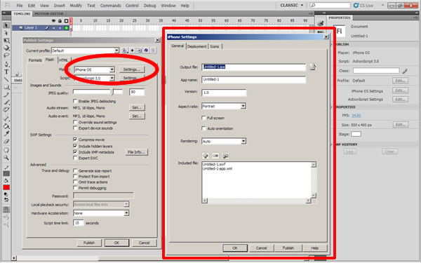 Flash Professinal CS5 iPhone Settings